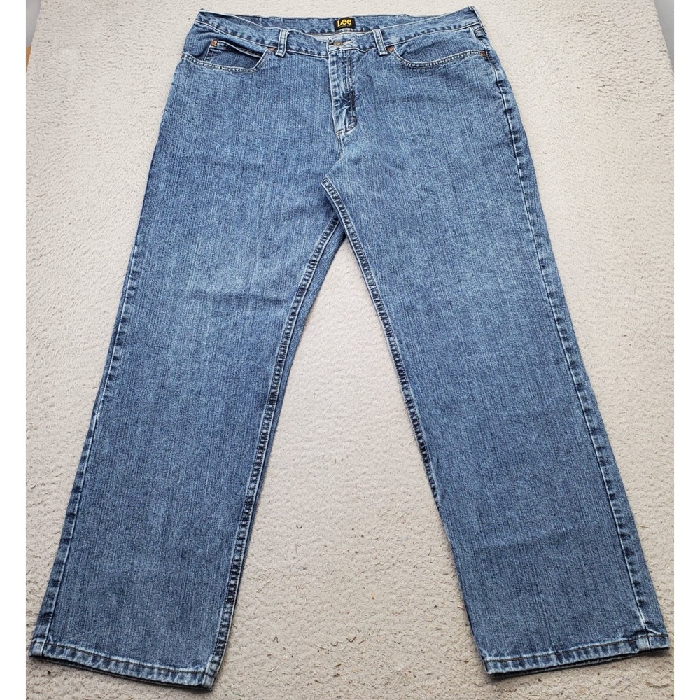 Lee Jeans Mens 38x30 Blue Denim Relaxed Fit Double Stitch Straight Leg‎ 2055526